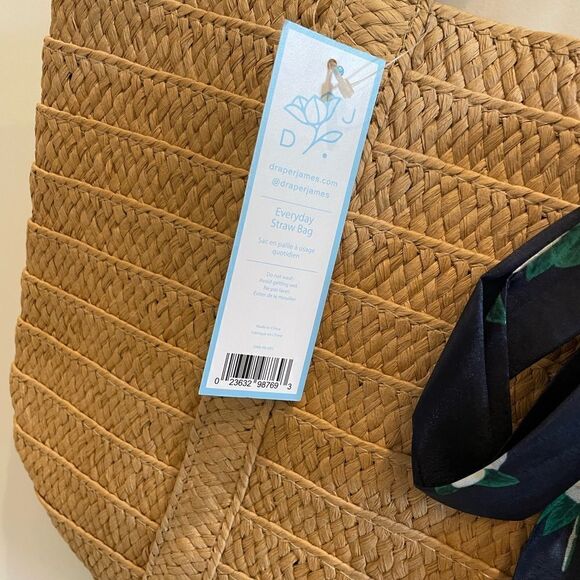 NWT Draper James straw bag with scarf Navy - Picture 3 of 4